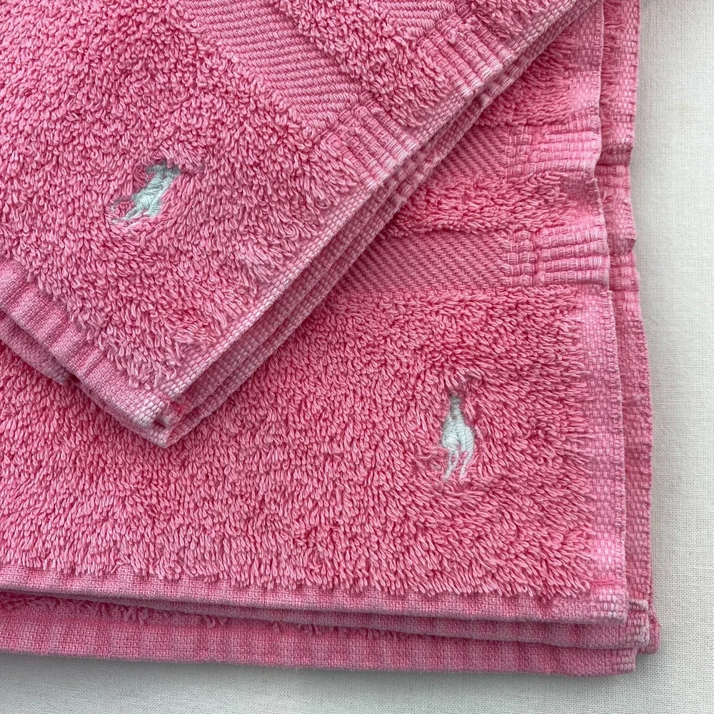 RALPH LAUREN Home Hand Towel Set of 2 Loop Cotton Terry Pink USA 16